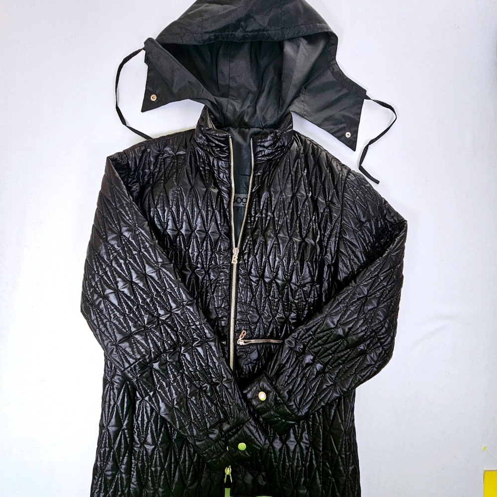 Bogner Vintage Blk Quilted Puffer Jacket Detachable Hood Western Germany Womens